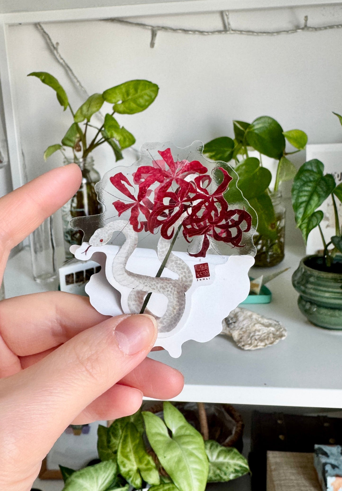 White Spiderlily Snake | Clear Vinylsticker
