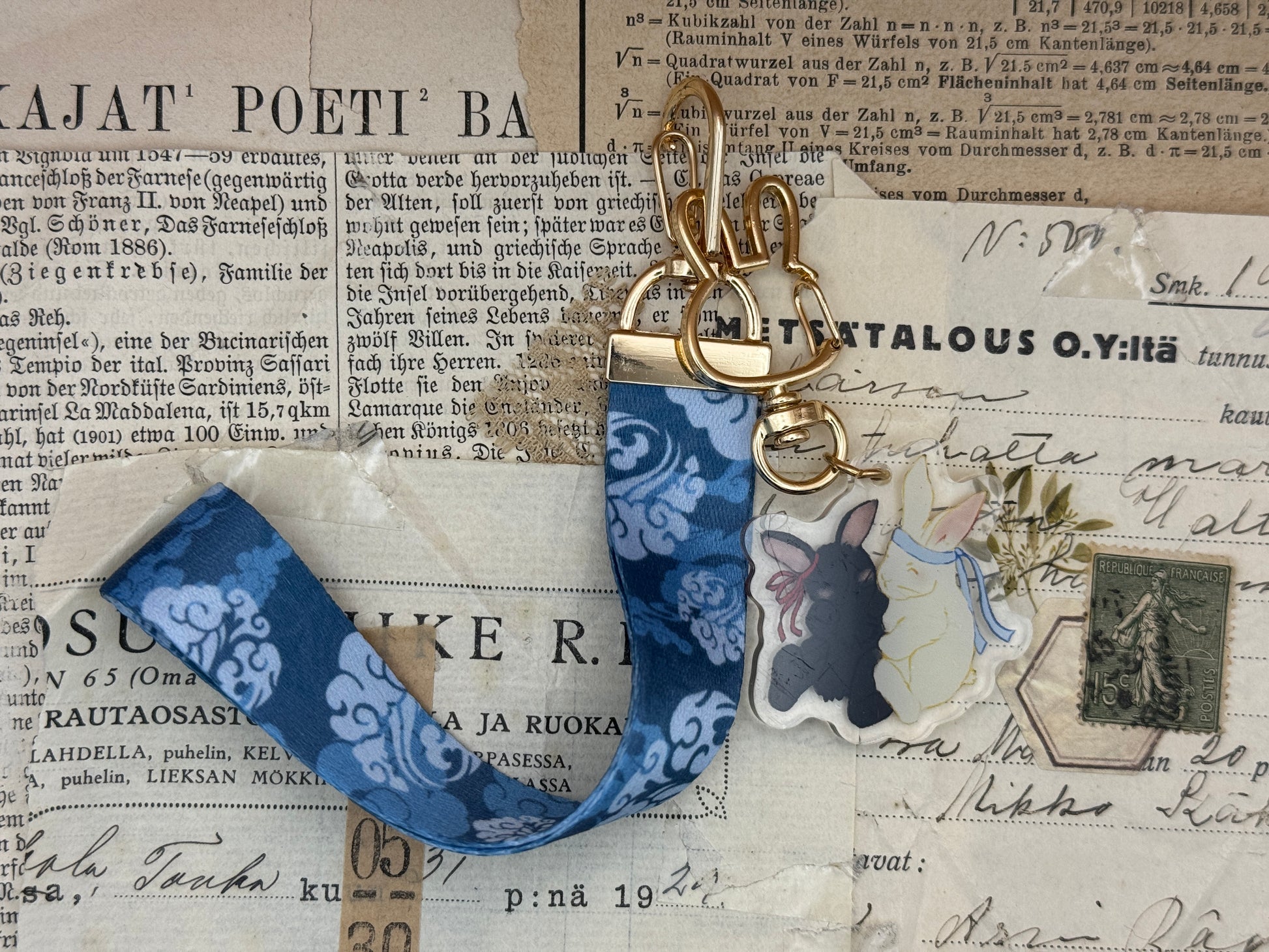 Gusu Pattern Lanyard Keychain with a pair of Wangxian Rabbits