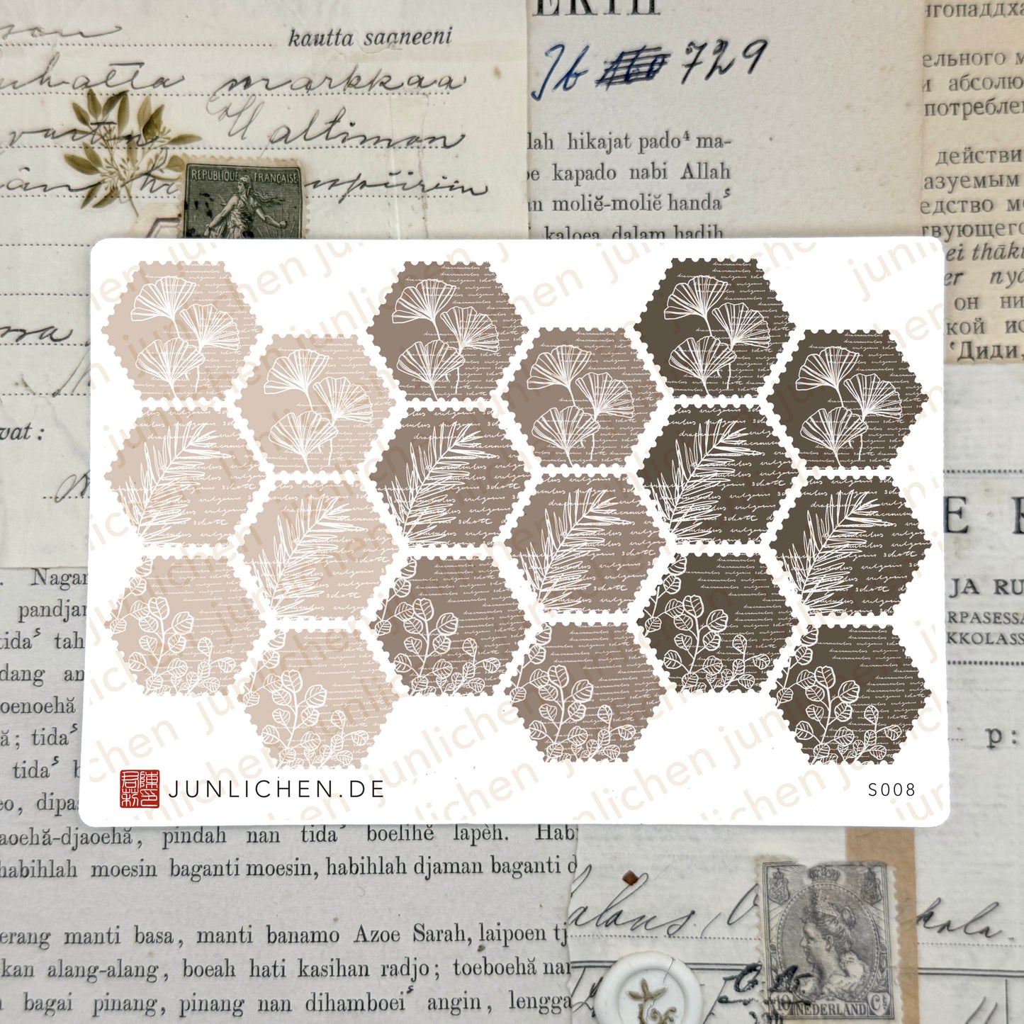 Leafs Hexagon Stamps | Sticker Sheet