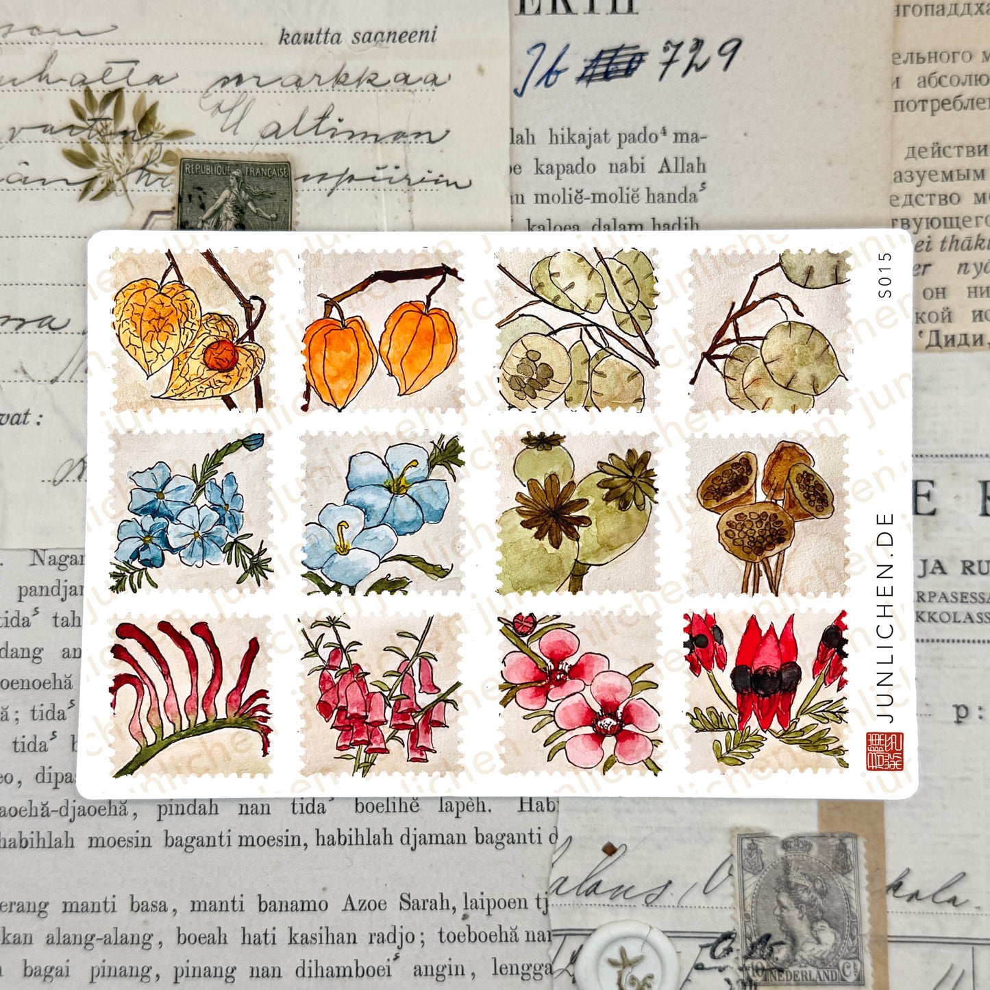 Autumn Square Stamps | Sticker Sheets