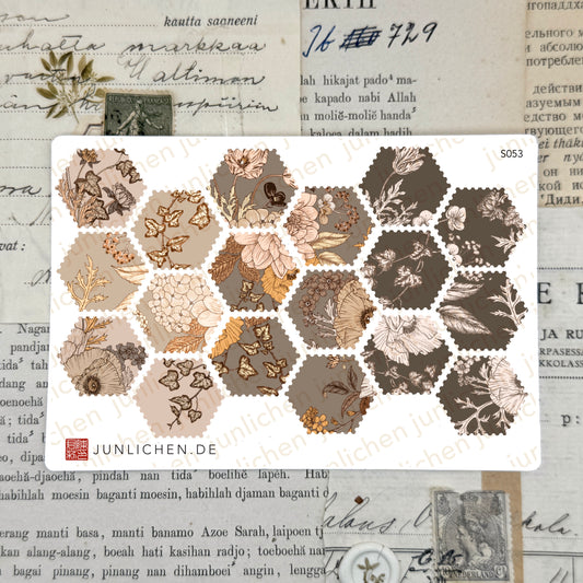 Nostalgia Hexagon Stamps | Sticker Sheet